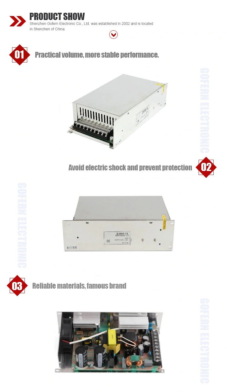 High Power LED Driver Switches Output AC 110 or 220V to DC Transformer Switching Power Supply 12V 50A with Fan 600W CCTV